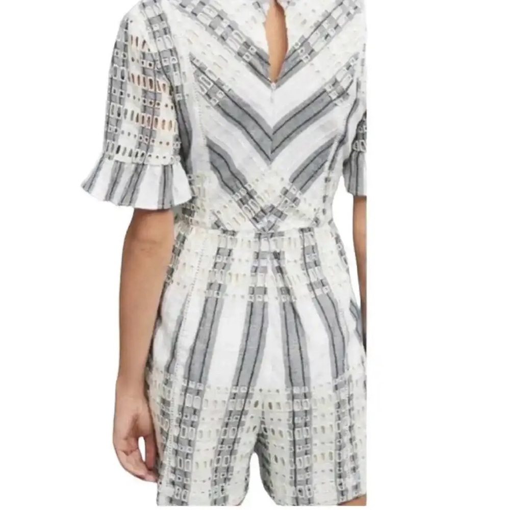 Anthropologie ett:twa gray & white striped eyelet romper | size 2 - Picture 2 of 9